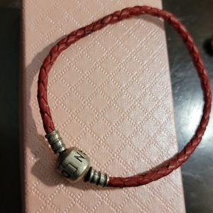 Pandora styled red leather bracelet